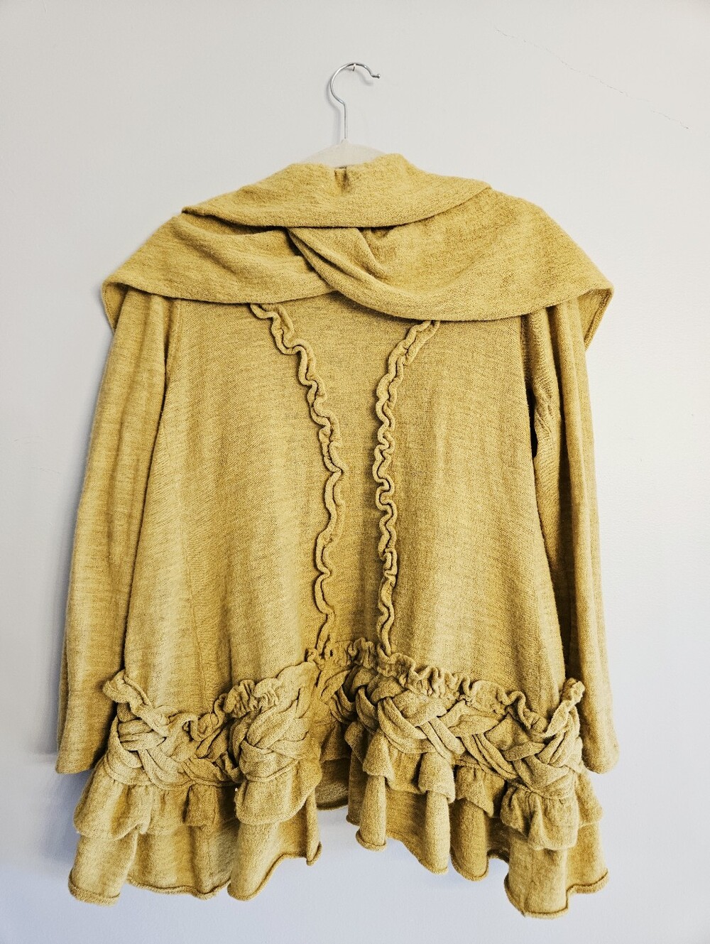 Anthropologie Guinevere Settling Petals Cardigan L Merino Wool Ruffle Cardigan - Picture 3 of 5